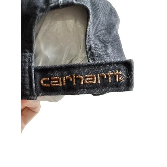CARHARTT Canvas Cap Hat Navy Blue Hook & Loop Strap Back Dad Work Wear Logo - Picture 3 of 5
